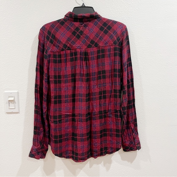 Rails Burgundy Plaid sparkle long sleeve button down shirt Sz L - Picture 6 of 6
